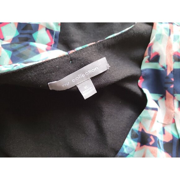 NY Collection WomenTop Extra Large Tank Polyester Split Front Blue GEO233E - Picture 7 of 9